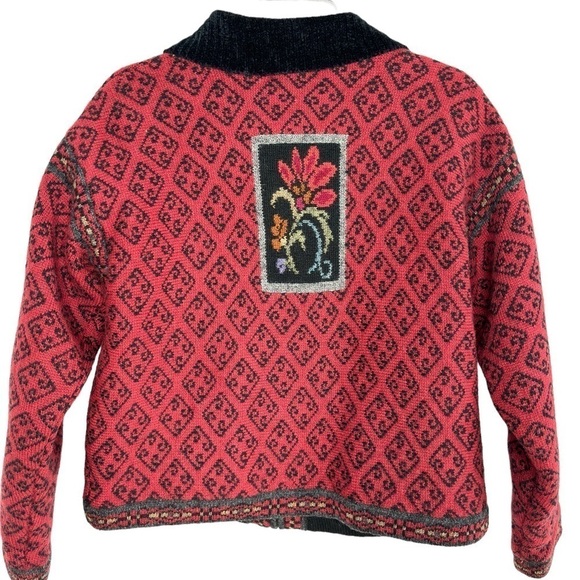 VTG Icelandic Design Wool Cardigan Sweater Medium Floral Granny Cottage Core - Picture 2 of 14